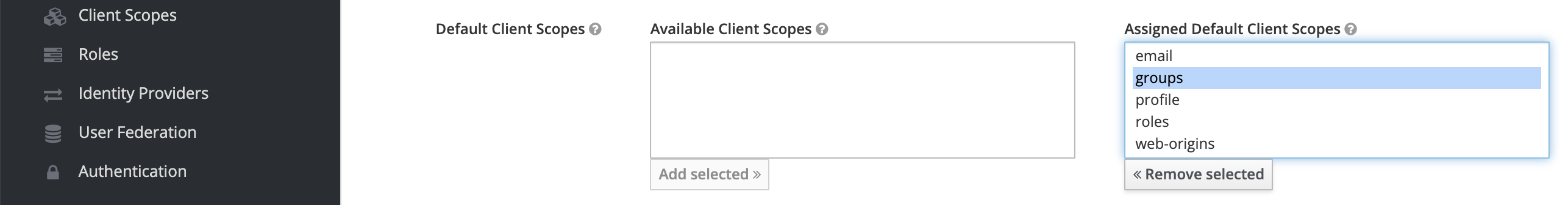 Keycloak client scope selected